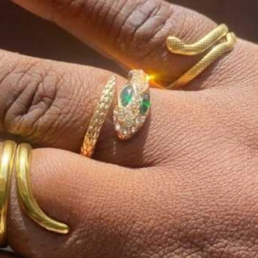 18k plated Gold Green Snake Ring